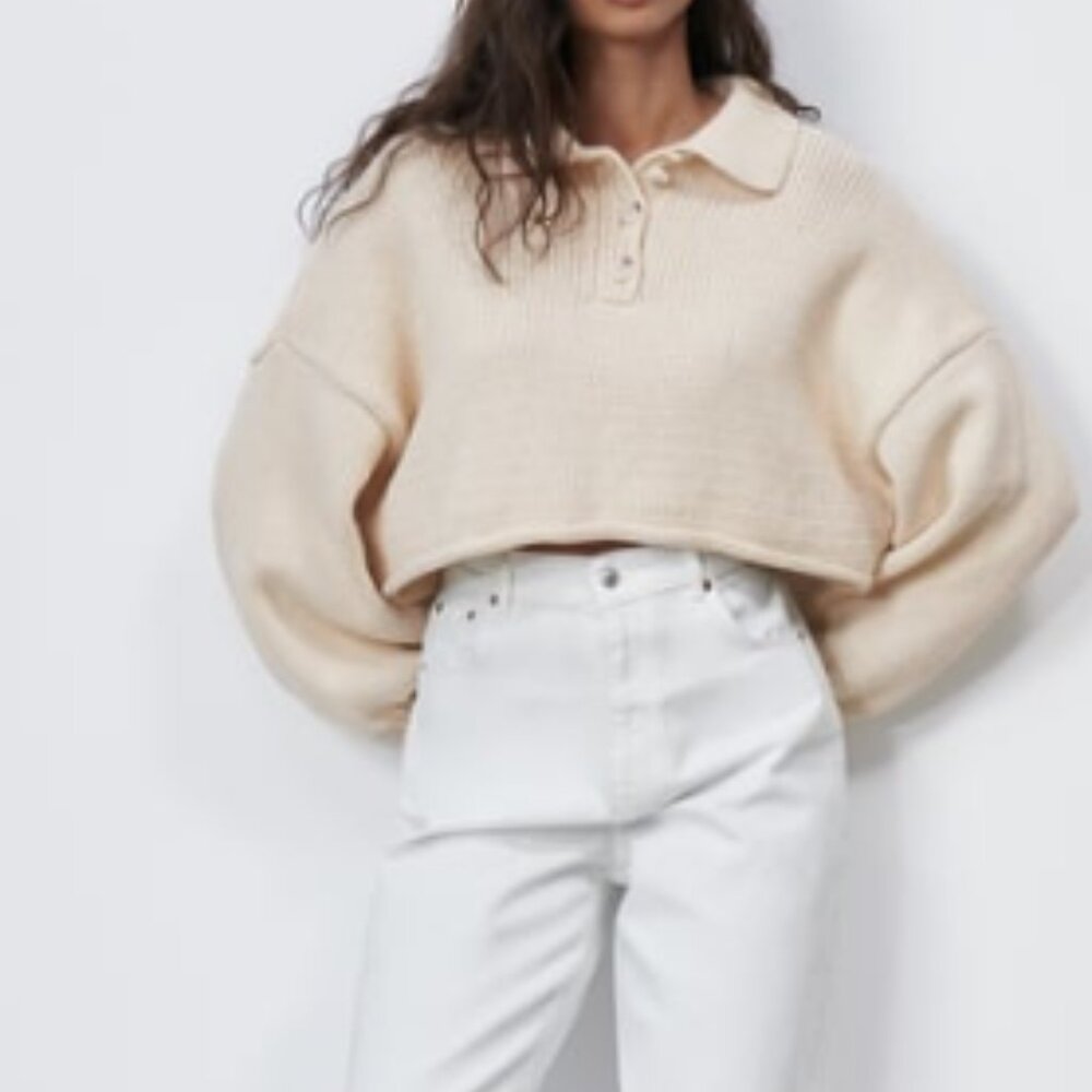 Zara Cream Cropped Knit Sweater